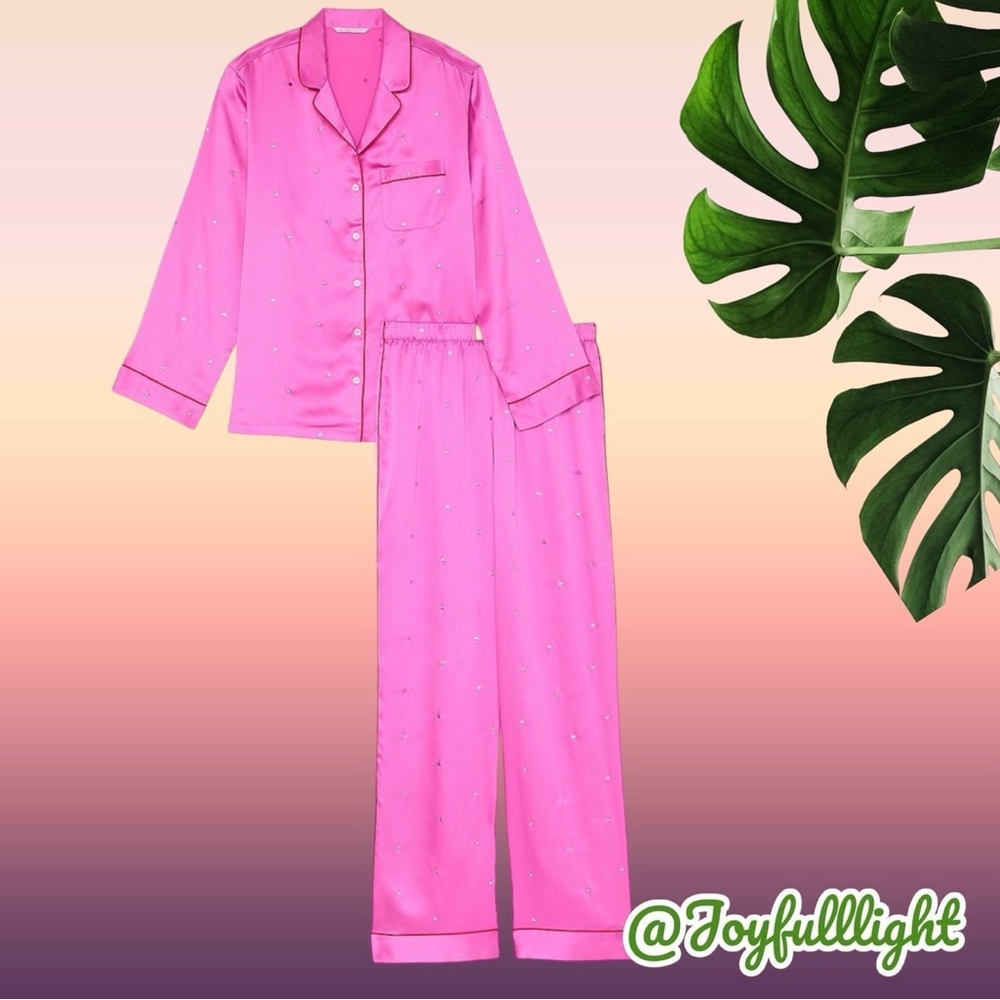 NEW X-LARGE VICTORIA'S SECRET Glazed Satin Dew Drop Heart Pajama Set - Picture 5 of 7